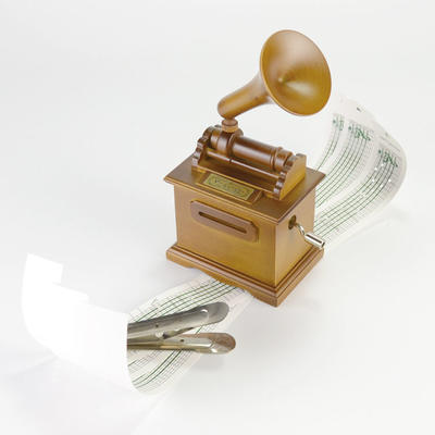 Brown colour wooden gramophone DIY hand crank paper music box 55805306