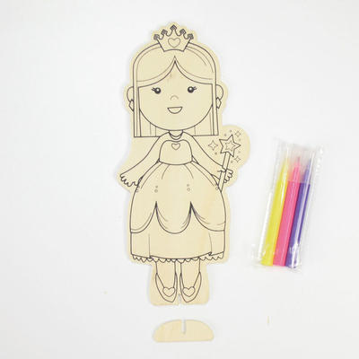Girl pattern with 3pcs water color pen wood diy toy for kids age 3 #55851005