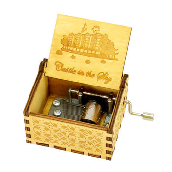 Custom wooden hand crank musical box with castle in the sky city 55805101-23